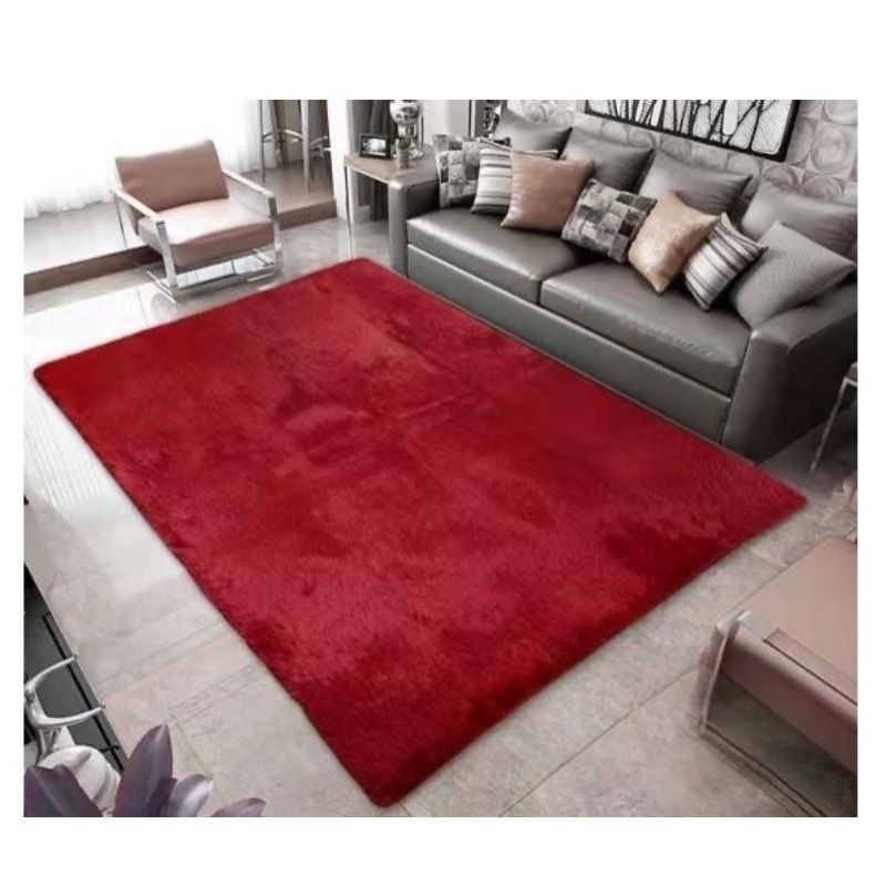 GENERICO - Alfombra Peluda Para Living  Burdeo 180x200cm