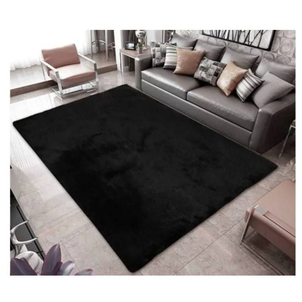 GENERICO - Alfombra Peluda Para Living  Negro 180x200cm