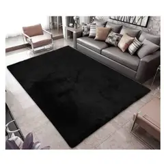 GENERICO - Alfombra Peluda Para Living Negro 180x200cm
