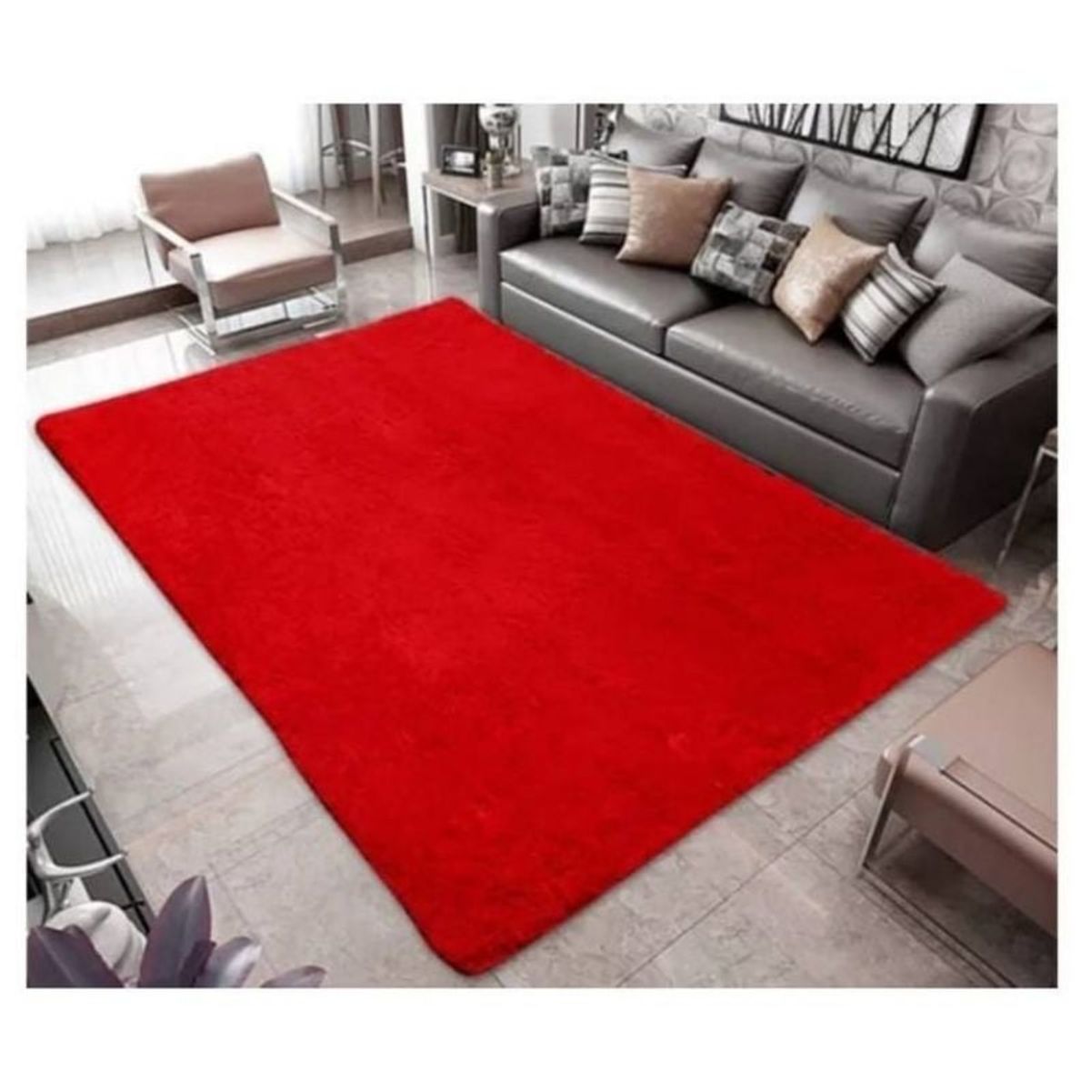 GENERICO - Alfombra Peluda Para Living  Rojo  180x200cm