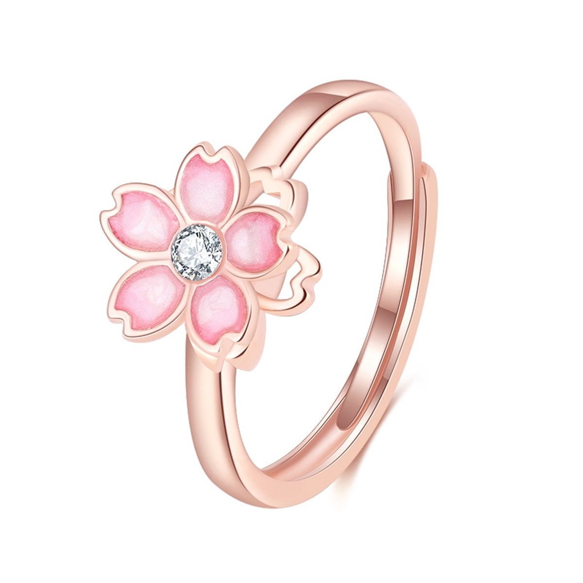 ZG JOYAS - Anillo Ajustable Sakura Giratorio Cerezo Japón Plata S925 En Oro Rosa