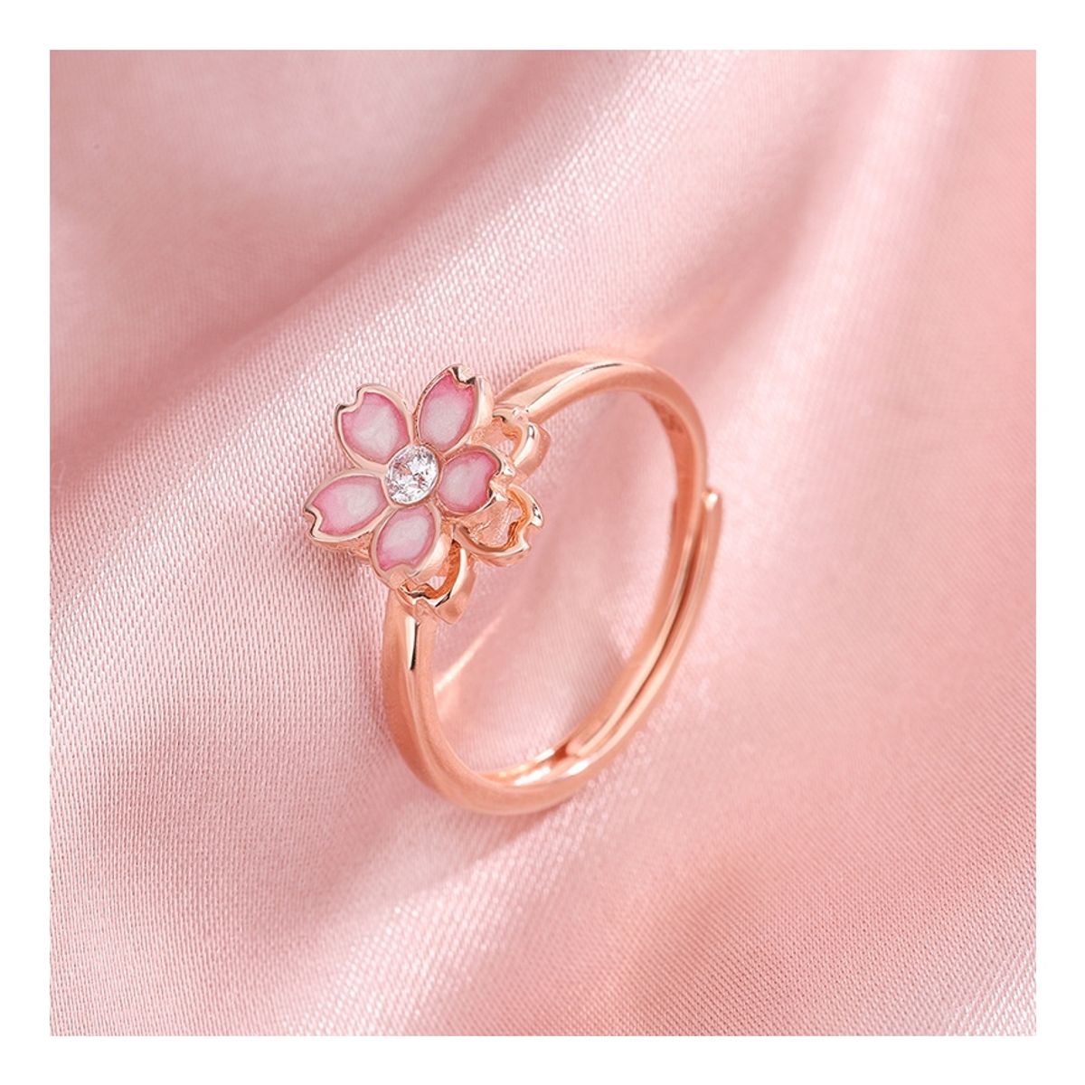 ZG JOYAS - Anillo Ajustable Sakura Giratorio Cerezo Japón Plata S925 En Oro Rosa