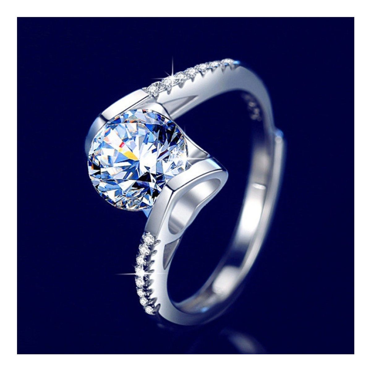 ZG JOYAS - Anillo Ajustable Mujer Diamante De Zirconia 3A 2 Quilates 8mm