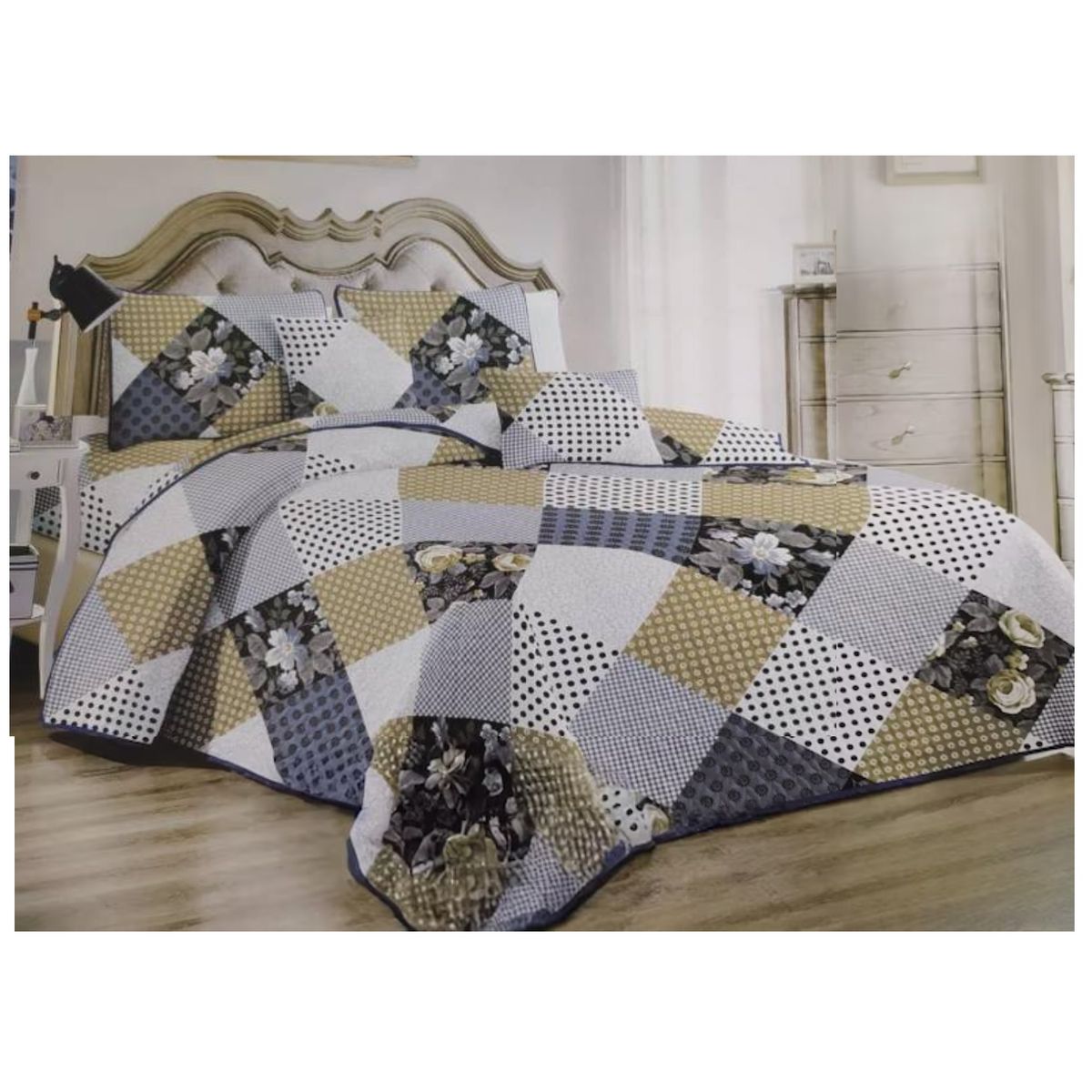 GENERICO - CUBRECAMA 2 PLAZA QUILT DE VERANO MULTICOLOR CON DISEÑO DE FLORES