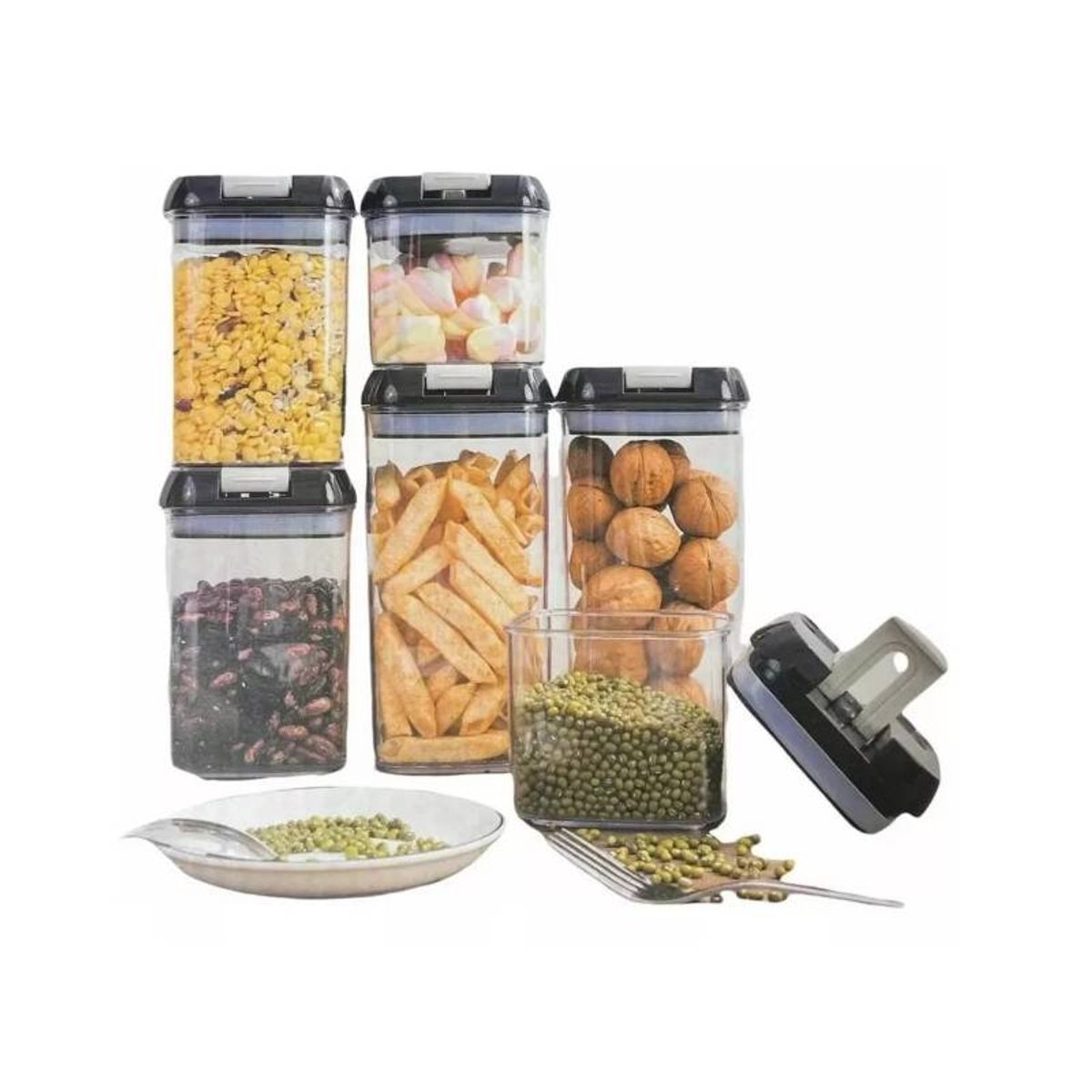 GENERICO - Set 6 Envases Contenedores Herméticos Plásticos Cocina Despensa