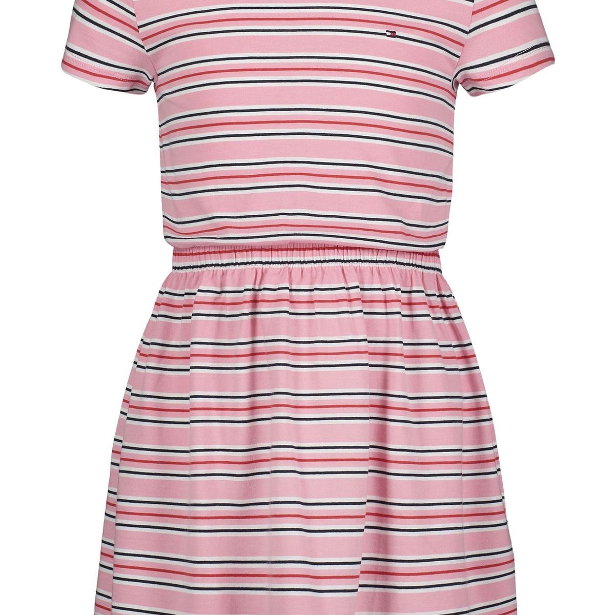 TOMMY HILFIGER - Vestido De Rayas Con Logo Rosa Niña