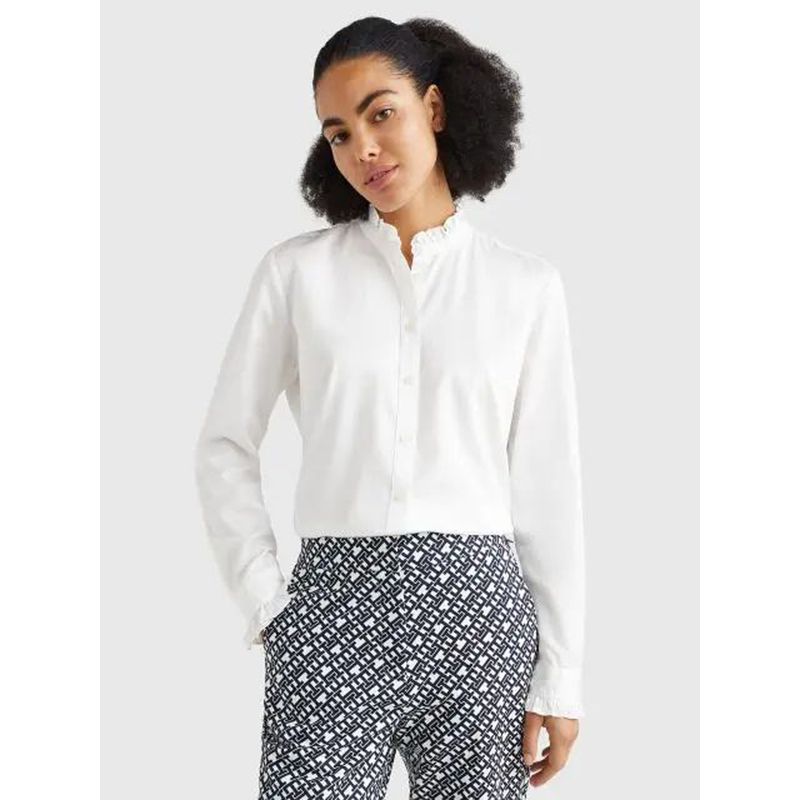TOMMY HILFIGER - Camisa Cuello Mao Con Vuelos Blanco Mujer