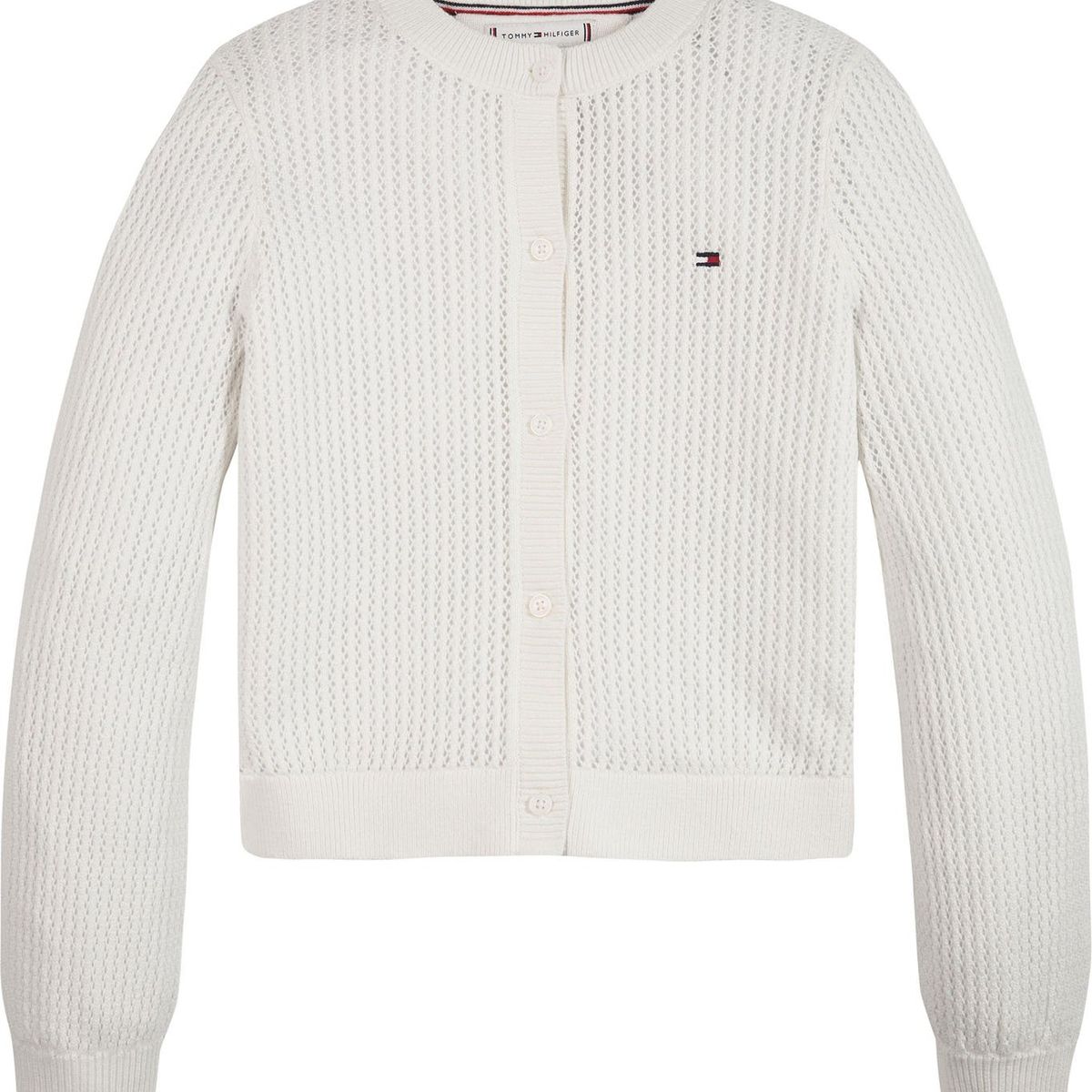 TOMMY HILFIGER - Cárdigan A Crochet Con Botones Blanco Niña