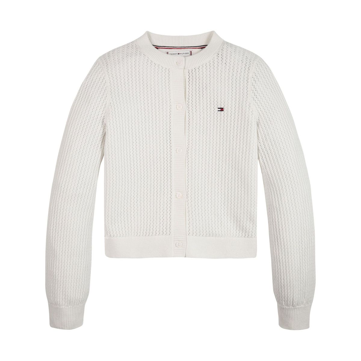 TOMMY HILFIGER - Cárdigan A Crochet Con Botones Blanco Niña