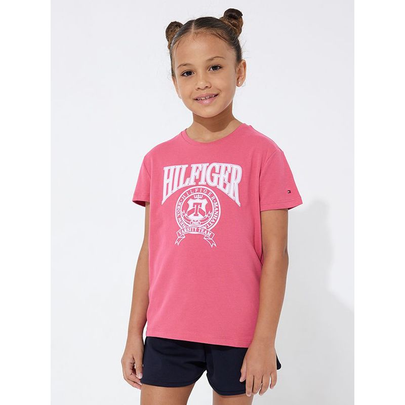 TOMMY HILFIGER - Polera Varsity Con Logo Rosa Niña