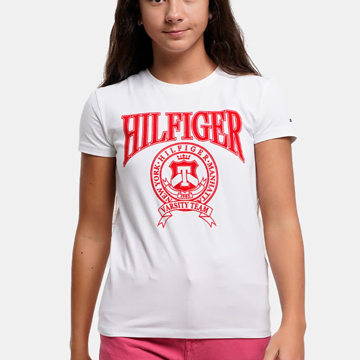 TOMMY HILFIGER - Polera Varsity Con Logo Blanco Niña