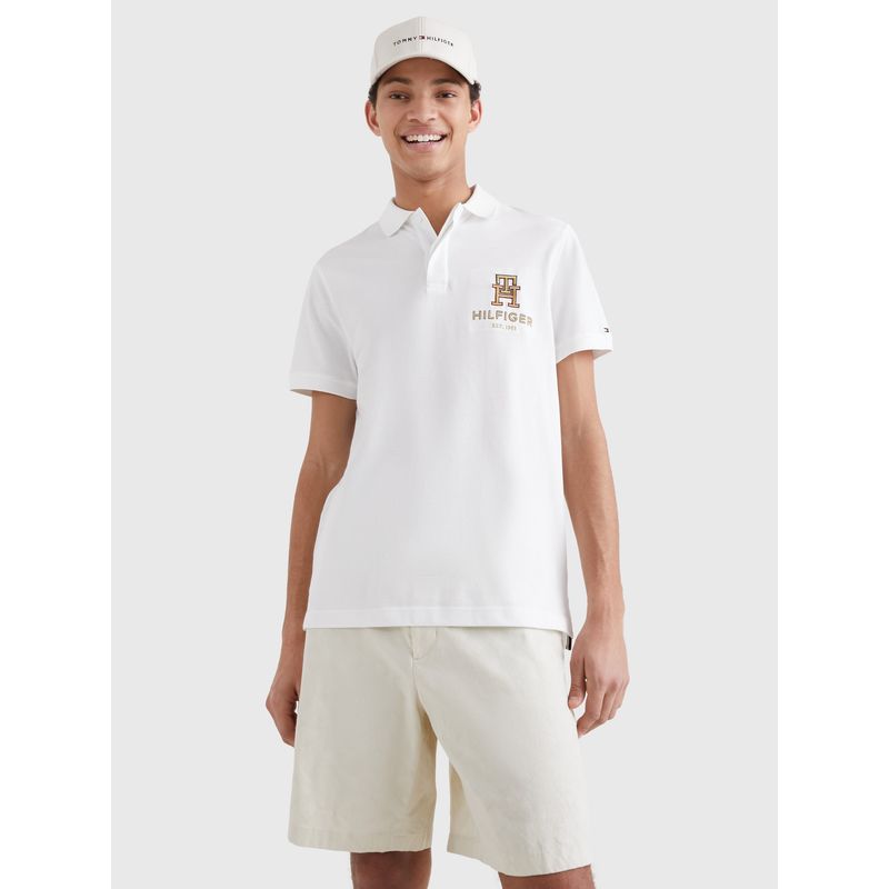 TOMMY HILFIGER - Polo Logo Monogram Bordado Blanco Hombre