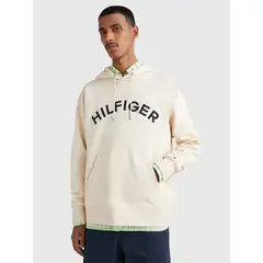 TOMMY HILFIGER - Polerón Sport Hoodie Logo Arqueado Beige Hombre