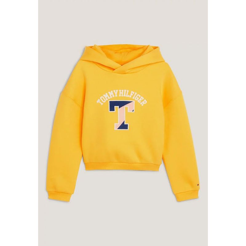 TOMMY HILFIGER - Polerón Hoodie Con Logo Varsity Amarillo Niña
