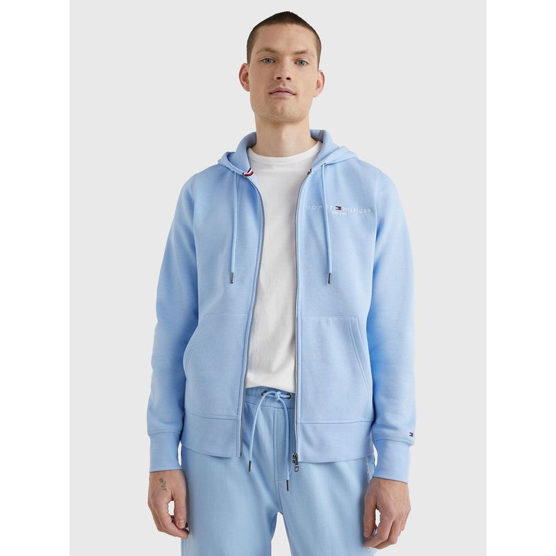 TOMMY HILFIGER - Polerón Hoodie Logo Y Cierre Celeste Hombre