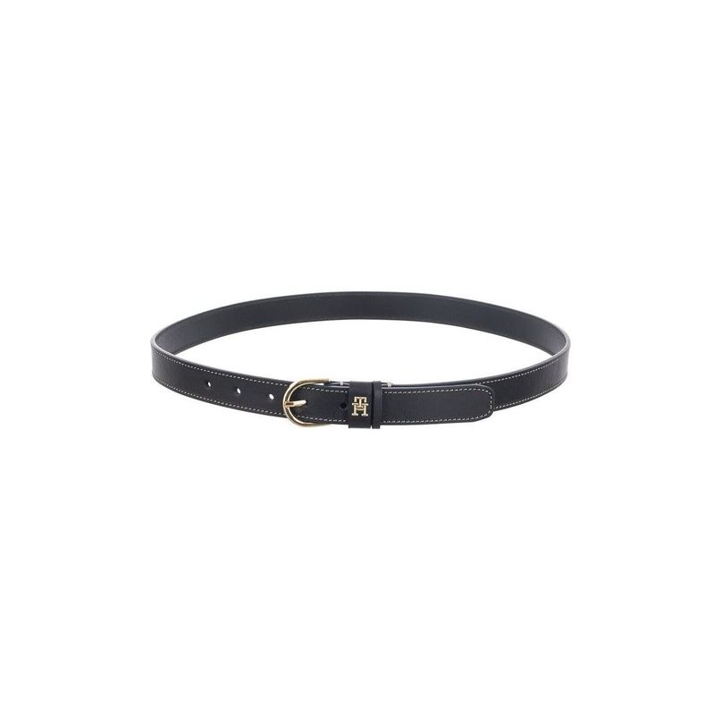 TOMMY HILFIGER - Cinturón Con Pespuntes De Cuero Azul Mujer