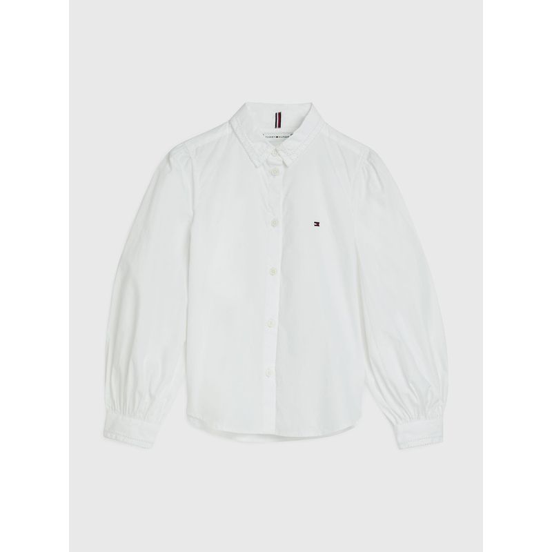 TOMMY HILFIGER - Camisa De Algodón Organico Con Logo Blanco Niña