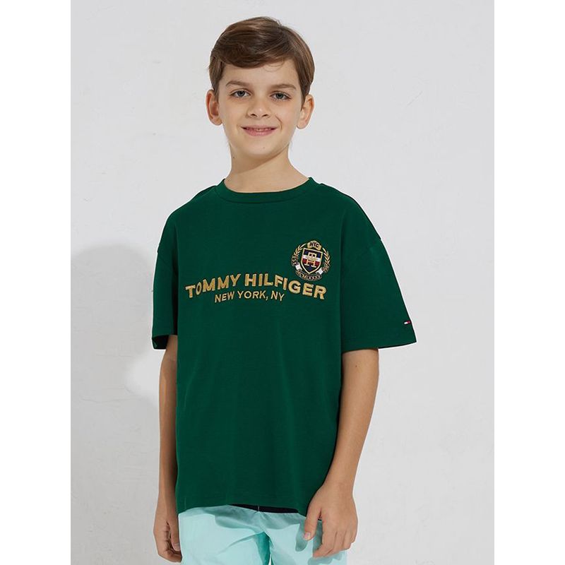 TOMMY HILFIGER - Polera Logo Ny Crest Verde Niño