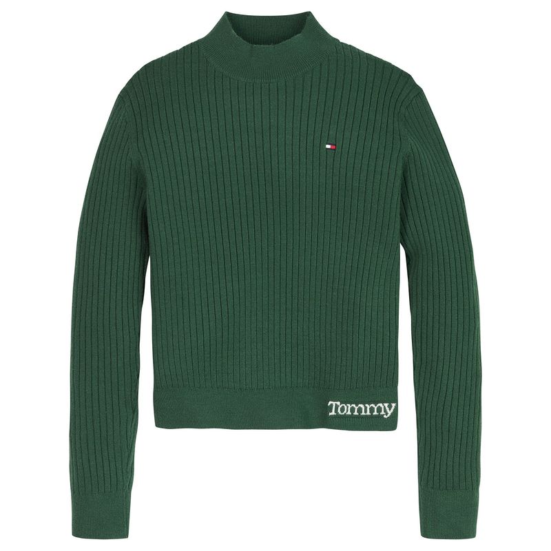 TOMMY HILFIGER - Sweater Acanalado Con Logo Verde Niña