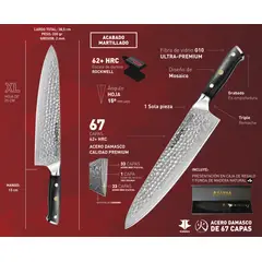 KANKA - - Cuchillo Chef XL 25cm Acero Damasco 67 Capas con Funda