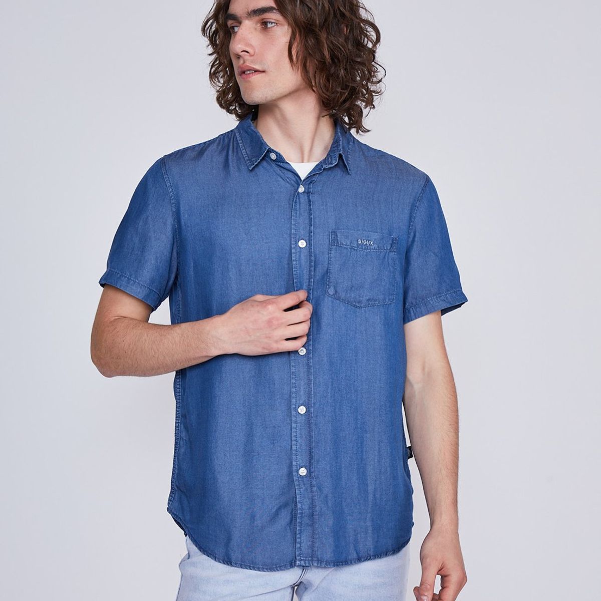 SIOUX - Camisa Hombre Manga Corta Lyocell Azul Sioux