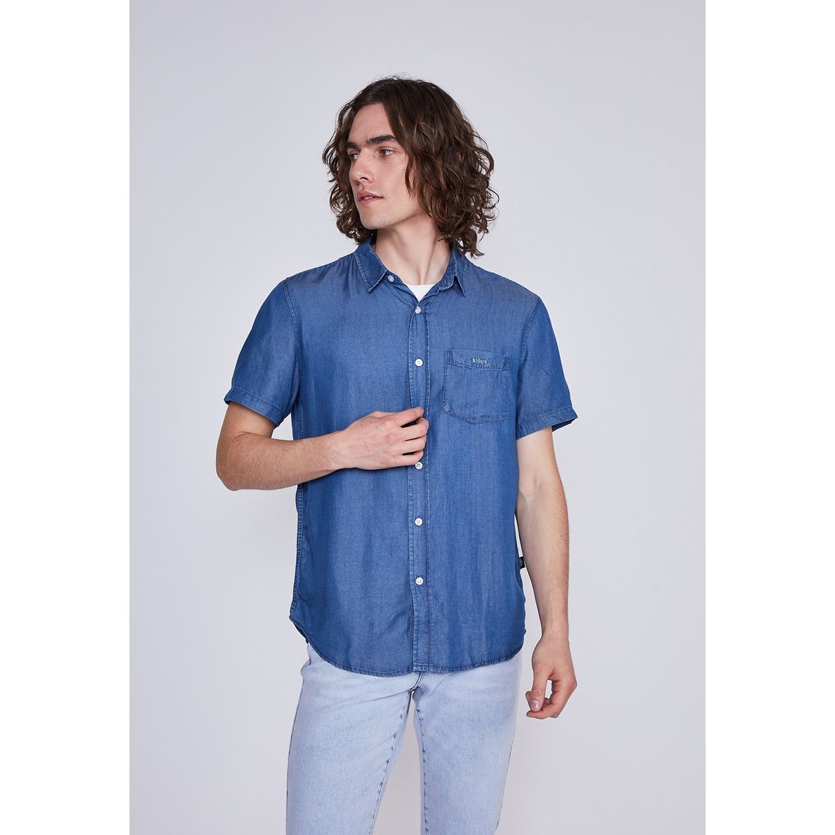SIOUX - Camisa Hombre Manga Corta Lyocell Azul Sioux
