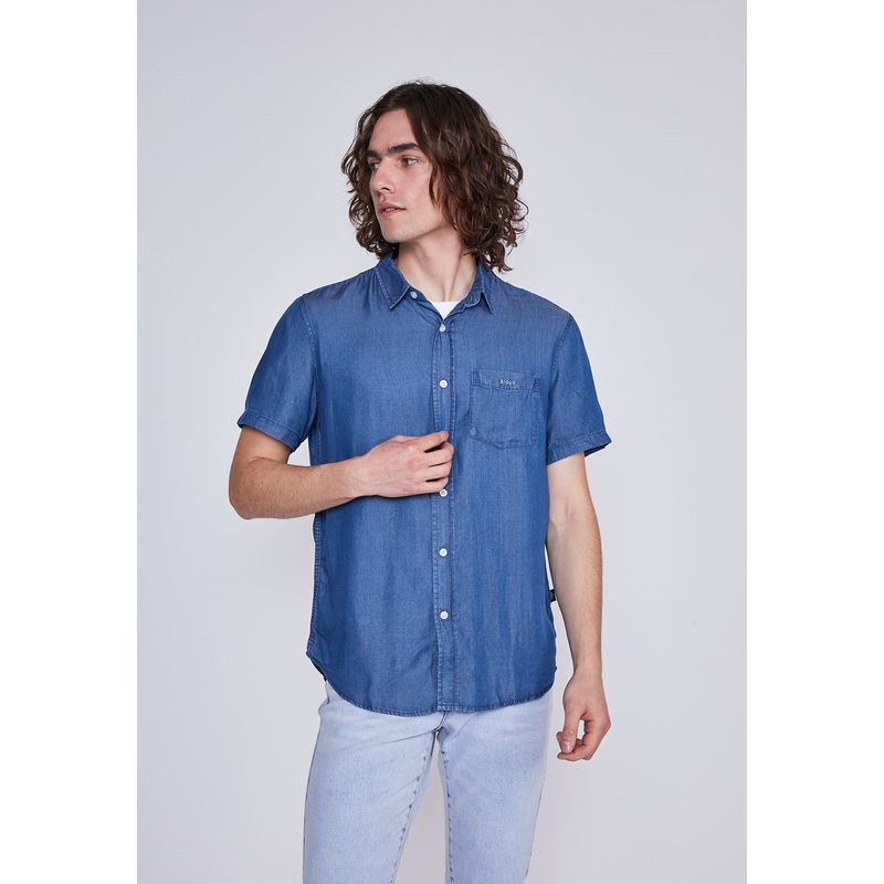 SIOUX - Camisa Hombre Manga Corta Lyocell Azul Sioux