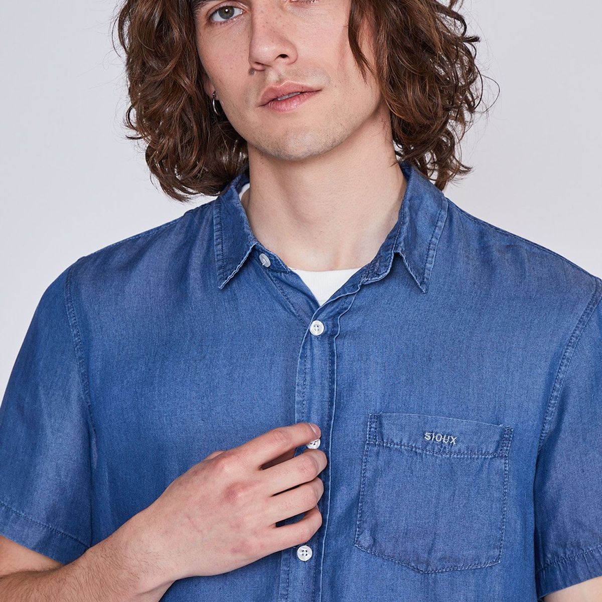 SIOUX - Camisa Hombre Manga Corta Lyocell Azul Sioux
