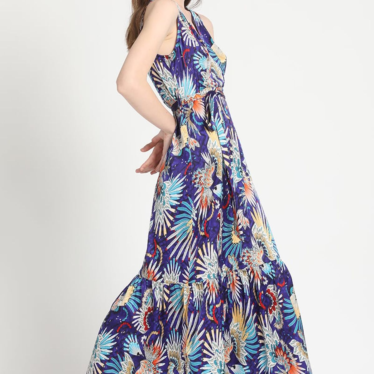 LIOLA - Vestido Maxi Satin Estampado Azul Liola