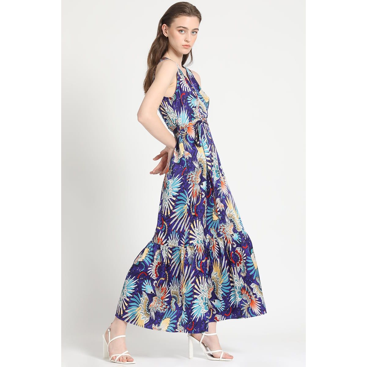 LIOLA - Vestido Maxi Satin Estampado Azul Liola