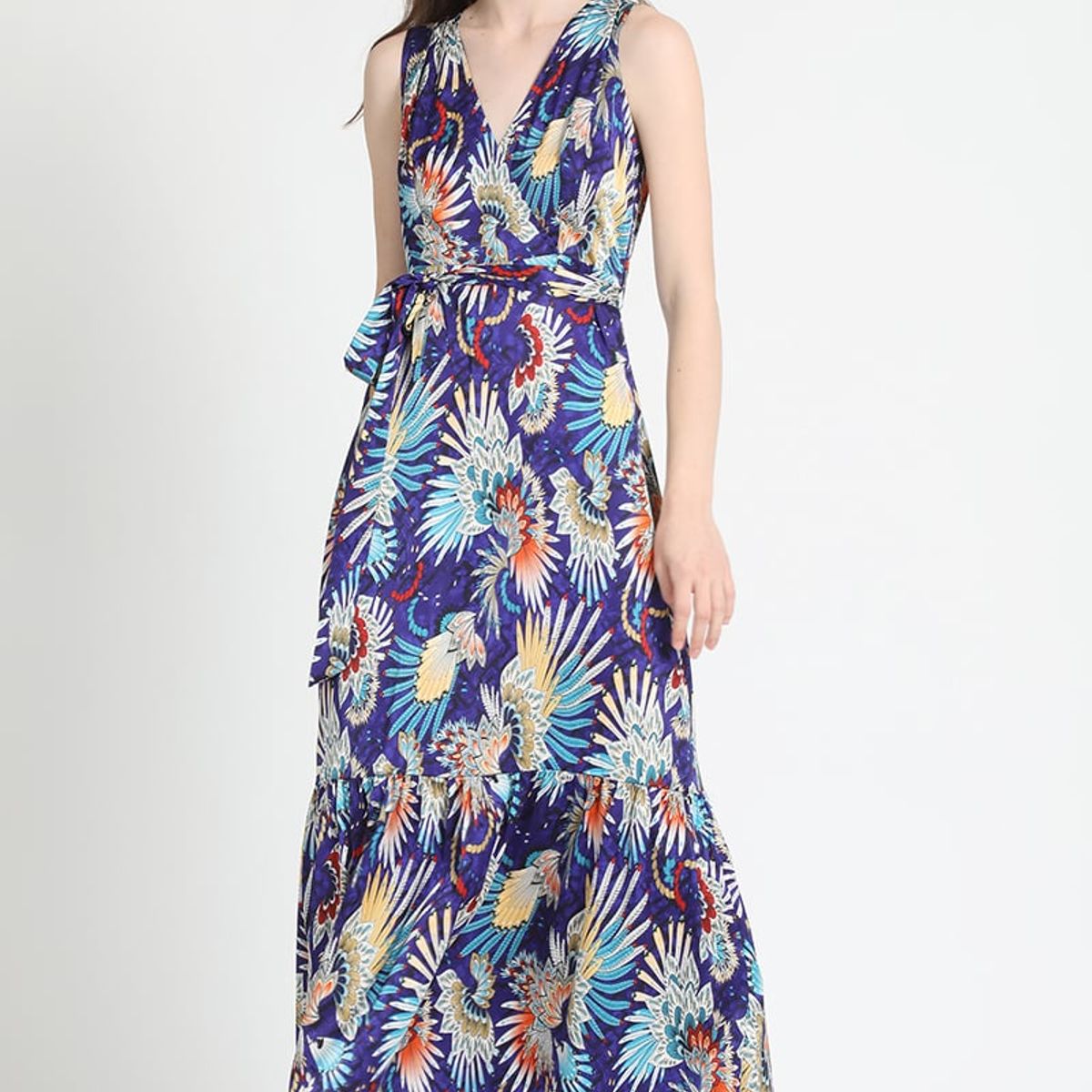 LIOLA - Vestido Maxi Satin Estampado Azul Liola