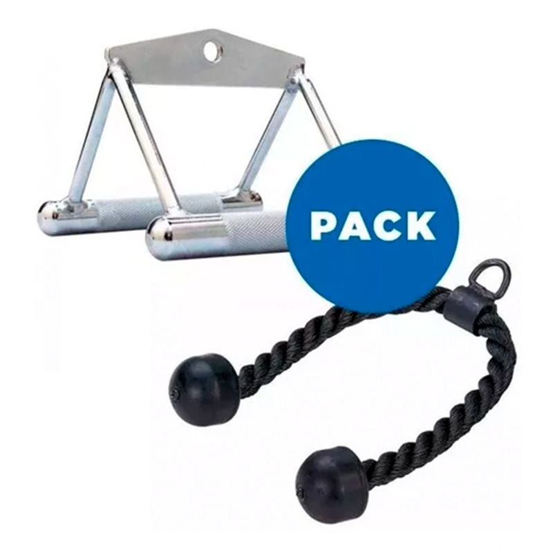 GENERICO - Pack Manilla Doble Cromada  Cuerda Triceps - Maquina Polea