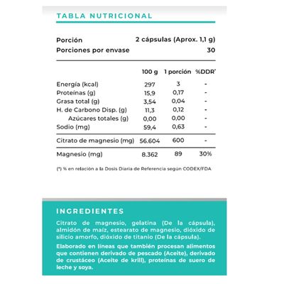 Imagen 2 del producto Citrato de magnesio Salux /60 capsulas / 30 dias.