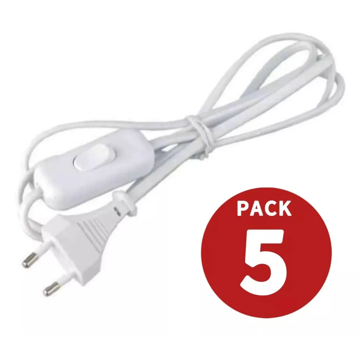 GENERICO - Cable Lampara Con Interruptor Y Enchufe Blanco 1,5 M PACK 5 UND