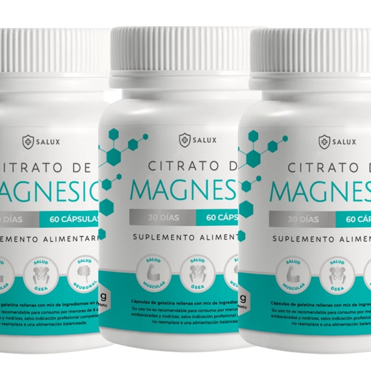 PALIKOS FITNESS - Pack 3 Citrato de magnesio/ 180 capsulas/ 600 mg.