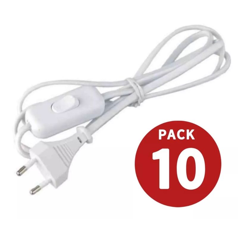 GENERICO - Cable Lampara Con Interruptor Y Enchufe Blanco 1,5 M PACK 10 UND