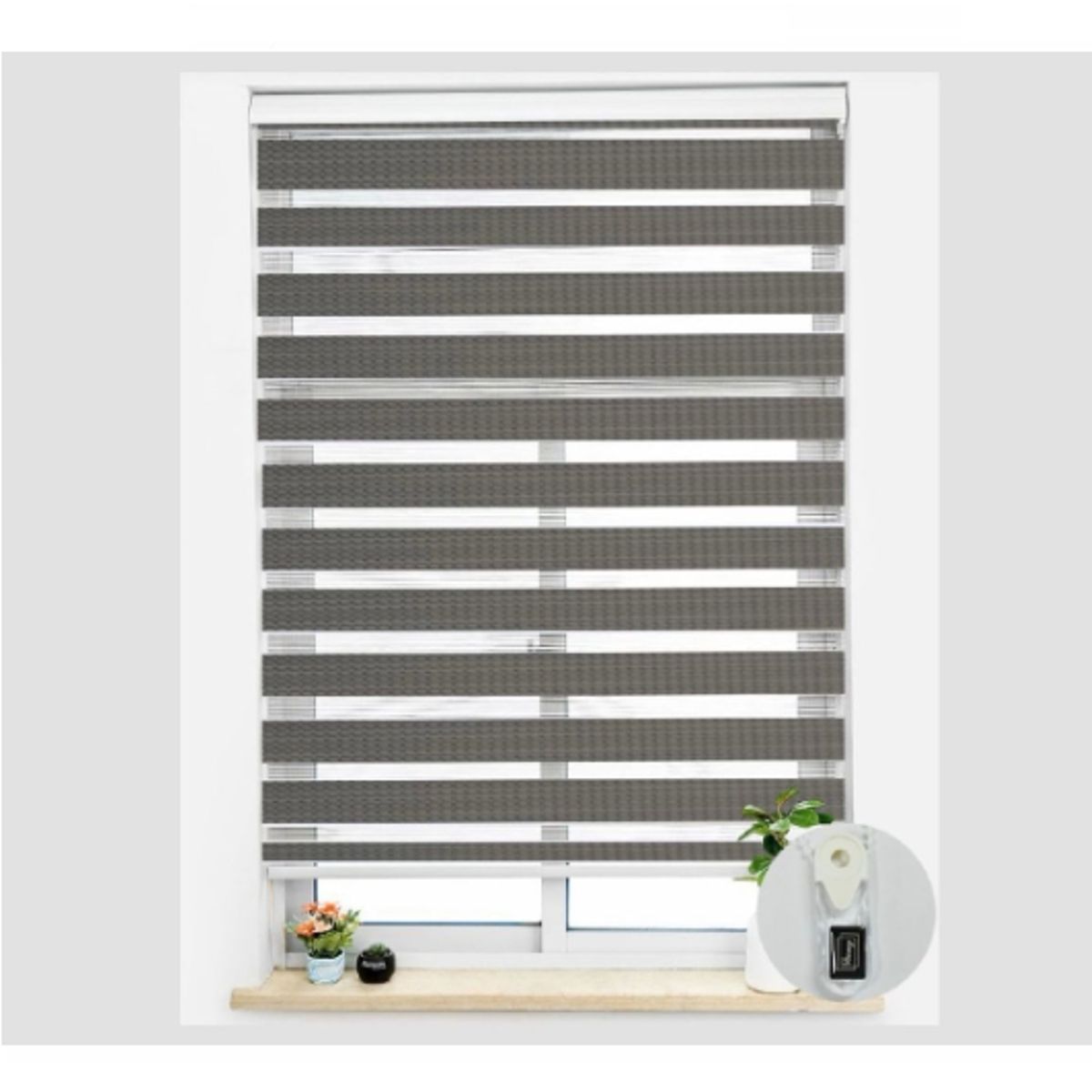 GENERICO - Cortina Roller Dúo Tejido Gris Oscuro 180x200cm