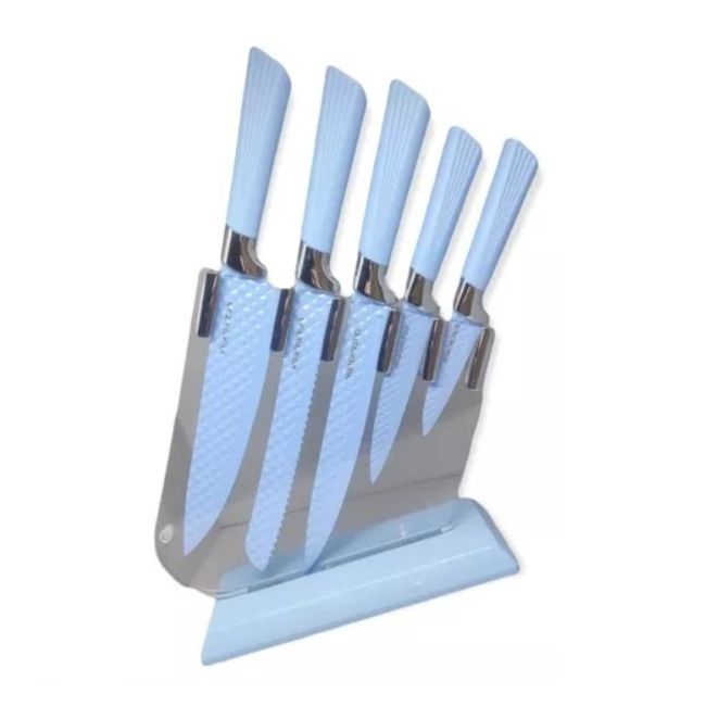 GENERICO - Set 5 Cuchillos Cocina Acero Inoxidable Con Soporte Acrilico