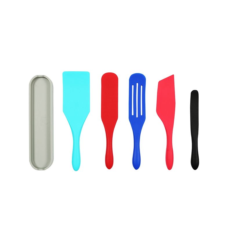 GENERICO - Set De 5 Utensilios De Silicona Mad Hungry Colores + Base