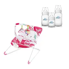 GENERICO - Silla Mesedora Rosada más 3 Mamaderas Anti Colic