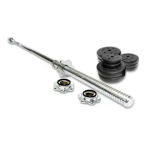 Discos y barras para complementar entrenamientos con mancuernas