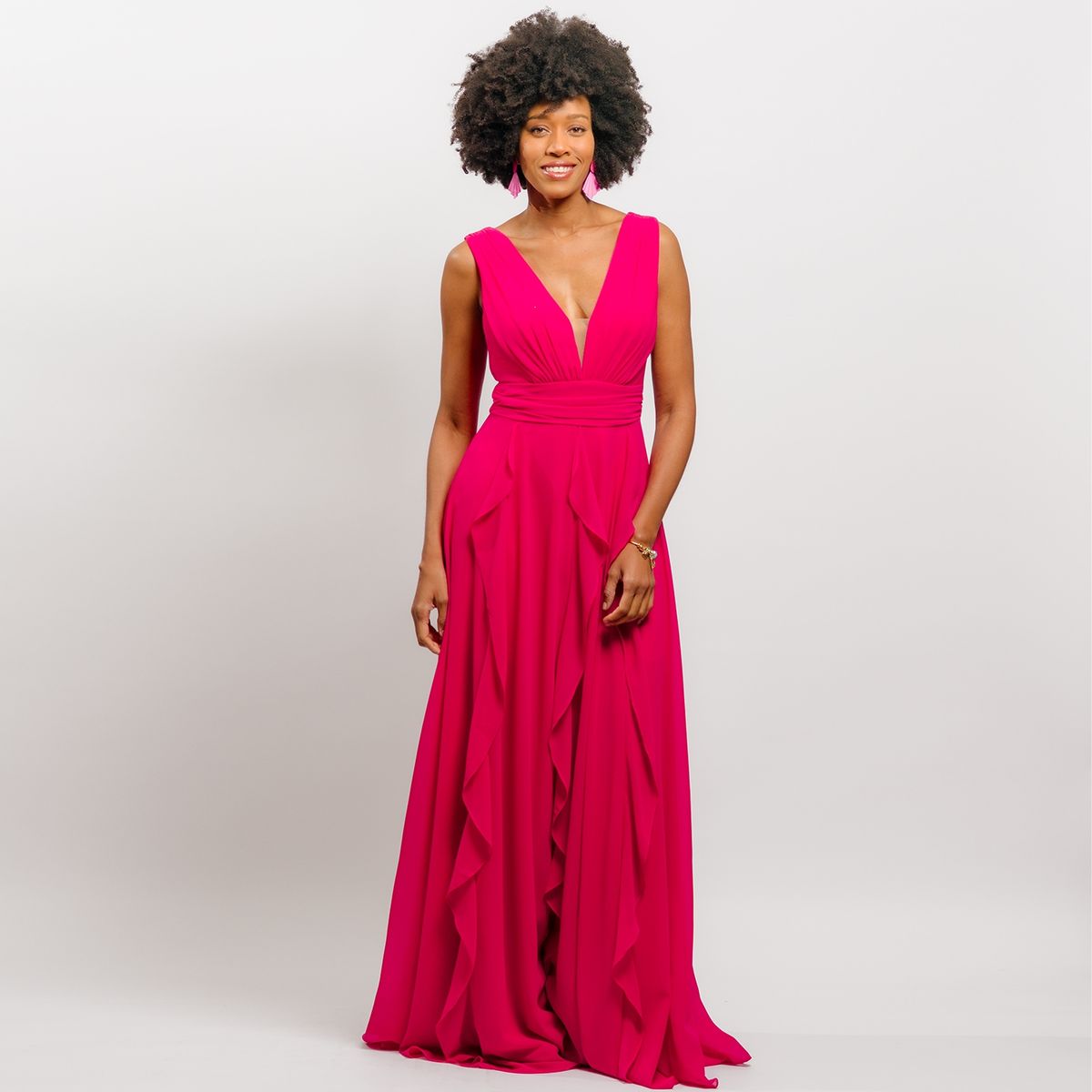 GENERICO - Vestido De Fiesta Alta Costura Con Espalda Fucsia