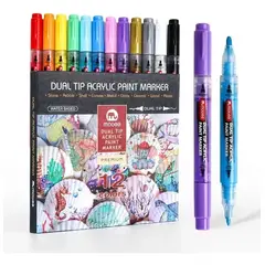 GENERICO - Marcadores Acrílicos Doble Punta Lápices 12 Color Tipo Posca