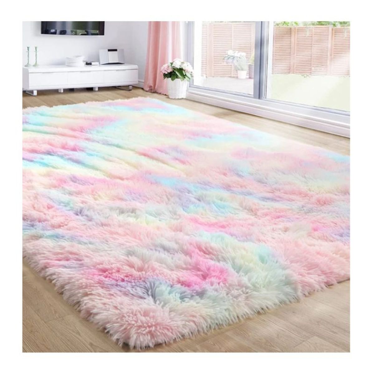 GENERICO - Alfombra Peluda Para Living  Tipo Shaggy Arcoiris  240x200cm