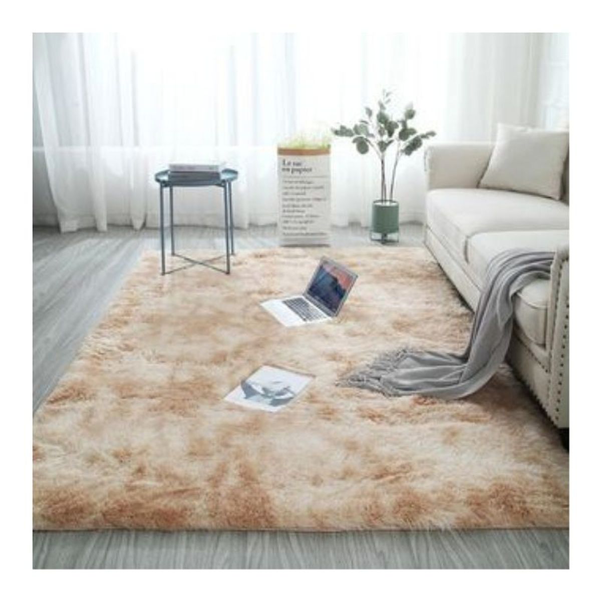 GENERICO - Alfombra Peluda Para Living  Tipo Shaggy Beige Jaspeado 240x200cm