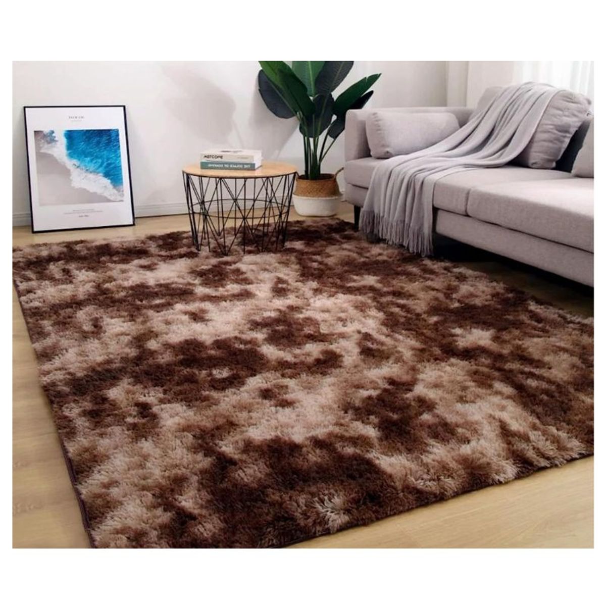 GENERICO - Alfombra Peluda Para Living Tipo Shaggy Café Jaspeado 240x200cm