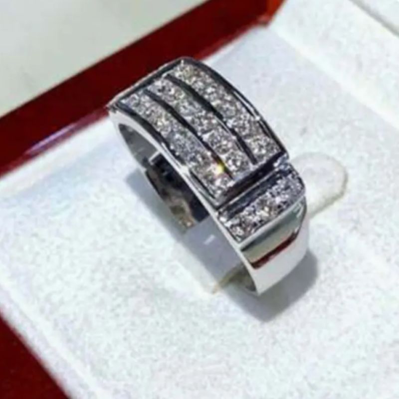 GENERICO - Elegante Anillo enchapado en plata 925 con 3 filas de zircones