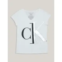 CALVIN KLEIN - Polera Niña Split Monogram Blanco
