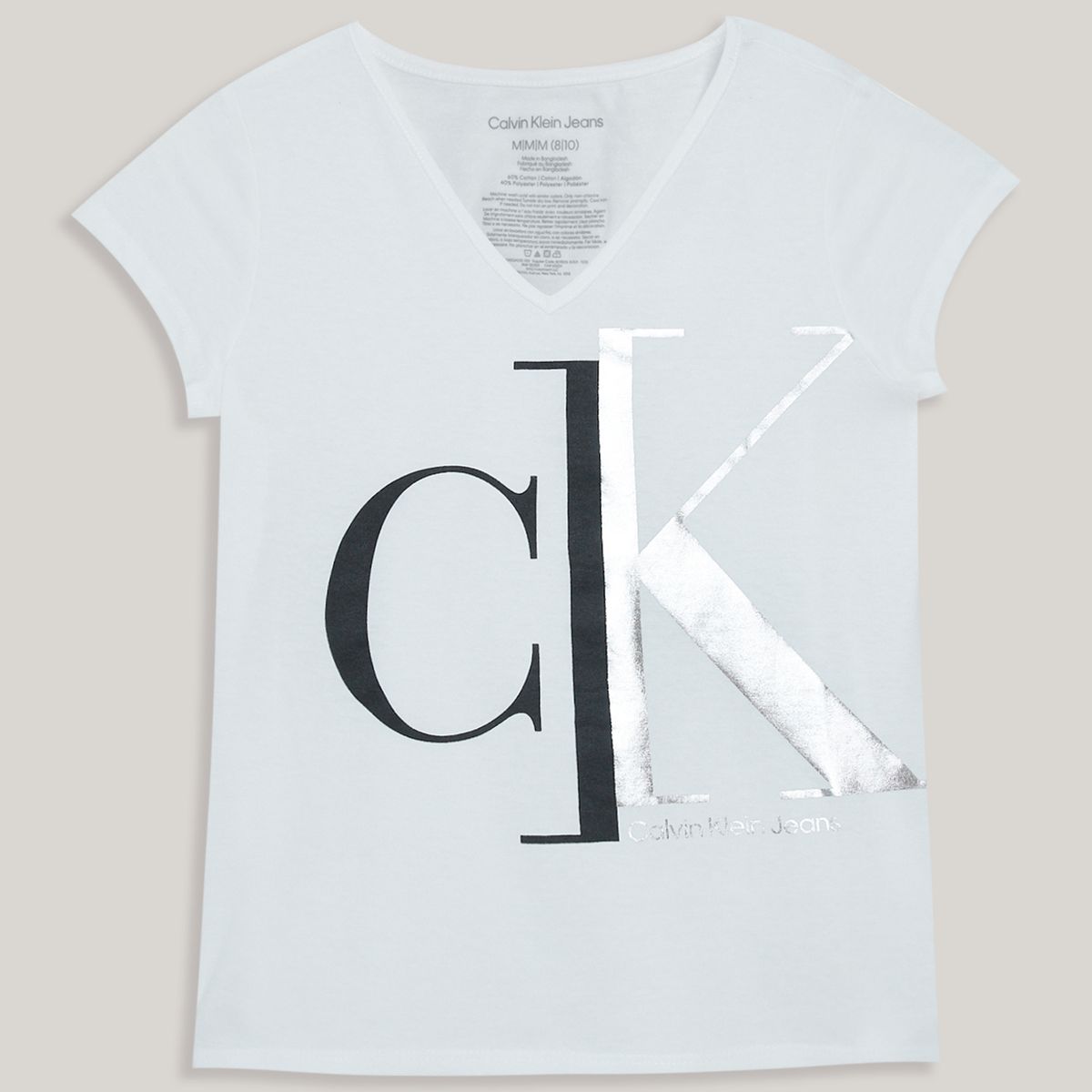 CALVIN KLEIN - Polera Niña Split Monogram Blanco Calvin Klein