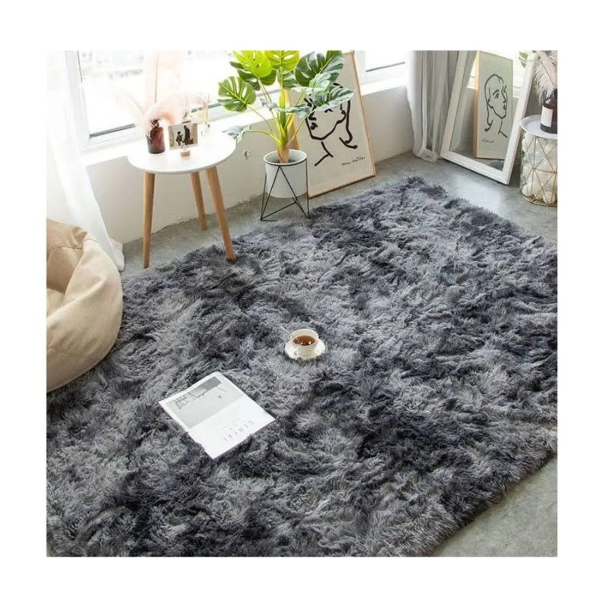 GENERICO - Alfombra Peluda Para Living Tipo Shaggy Gris Oscuro Jaspeado 240x200cm